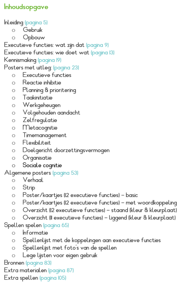 Handreiking executieve functies - inhoudsopgave